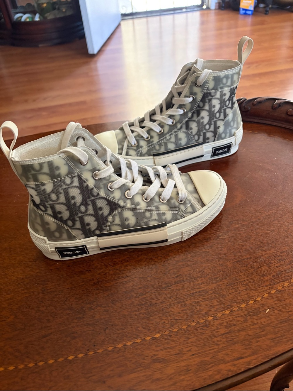Dior High-Top Sneakers in Gray and White Dior Oblique